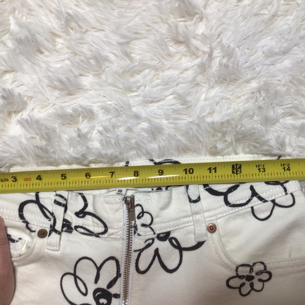 Reformation Julianna Organic Cotton Zip Straight Mid Rise White Black Flower 26 - Picture 7 of 10